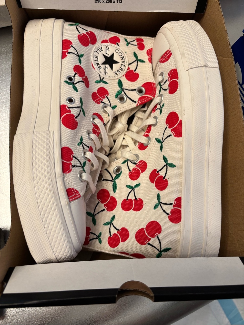 Converse High Top Sneakers in White with Red Cherry Print - Picture 2 of 9